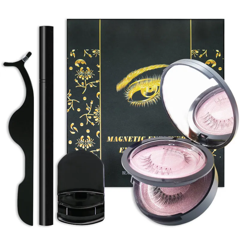 2 Pairs Magnetic Eyelashes and Eyeliner Kit with Tweezer & Lash Curler ML-T05