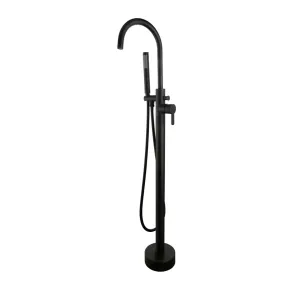 DAX Freestanding Tub Filler with Hand Shower and Gooseneck Spout Matt Black Finish (DAX-8823-BL)