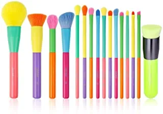 Docolor 15 Pcs Colourful Makeup Brushes   Neon Green Flat Top Kabuki Foundation Brush Premium Synthetic Kabuki Foundation Brush Blending Face Powder Blush Concealers Eye Shadows Makeup Brush Set
