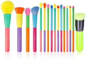 Docolor 15 Pcs Colourful Makeup Brushes   Neon Green Flat Top Kabuki Foundation Brush Premium Synthetic Kabuki Foundation Brush Blending Face Powder Blush Concealers Eye Shadows Makeup Brush Set