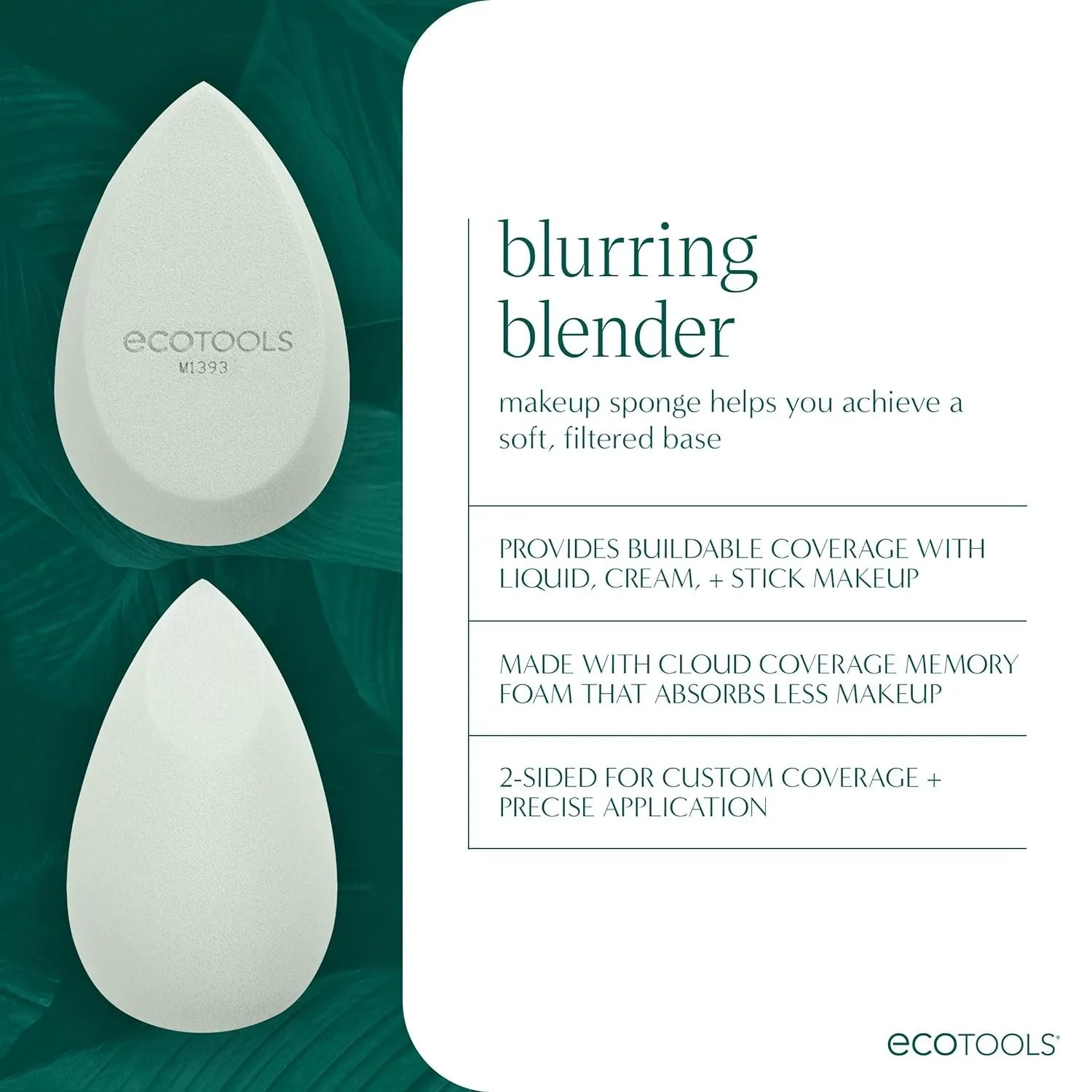 EcoTools Blurring Blender Makeup Sponge - Buildable Coverage, Cruelty-Free, Latex-Free - 1 Count