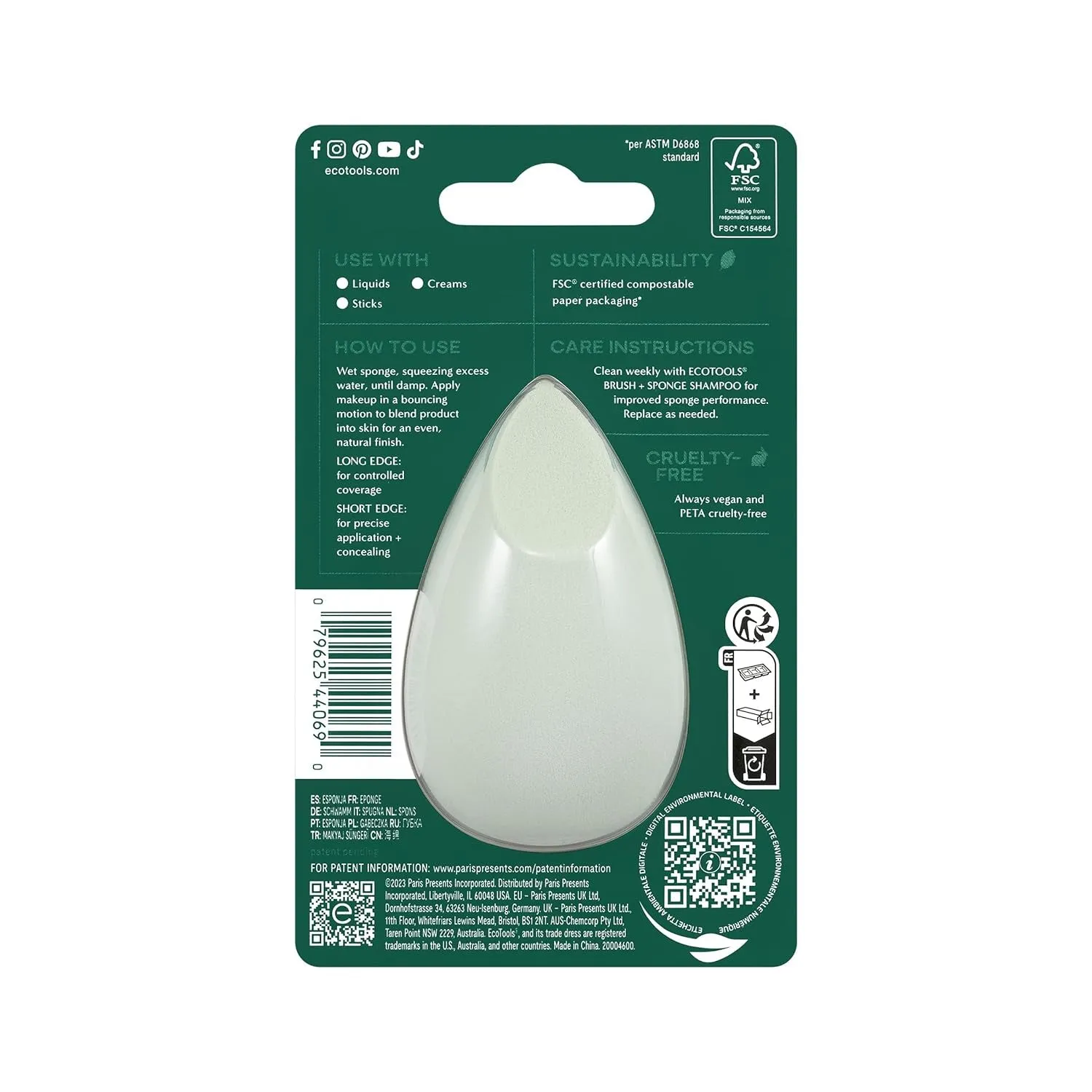 EcoTools Blurring Blender Makeup Sponge - Buildable Coverage, Cruelty-Free, Latex-Free - 1 Count
