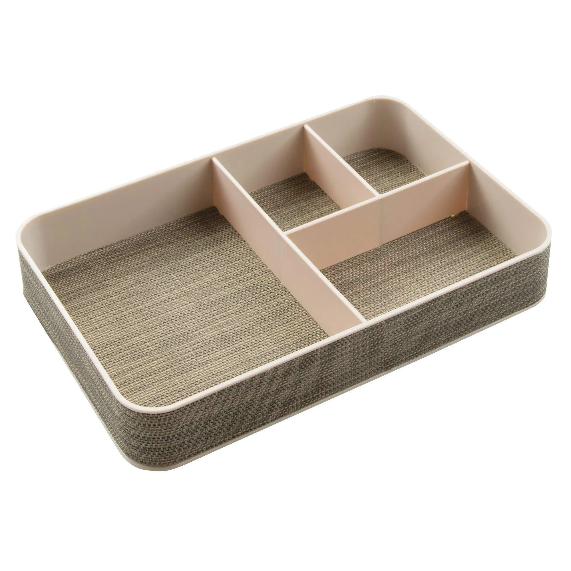 mDesign Plastic Divided Drawer Organizer for Home Office, Desk Drawer, Shelf, Closet - Holds Highlighters, Pens, Scissors, Adhesive Tape, Paper Clips, Note Pads - 4 Sections, 2 Pack - Pearl Champagne