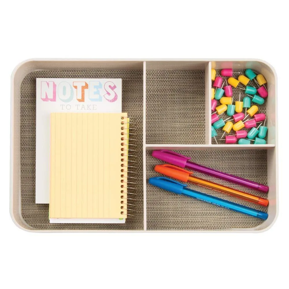 mDesign Plastic Divided Drawer Organizer for Home Office, Desk Drawer, Shelf, Closet - Holds Highlighters, Pens, Scissors, Adhesive Tape, Paper Clips, Note Pads - 4 Sections, 2 Pack - Pearl Champagne