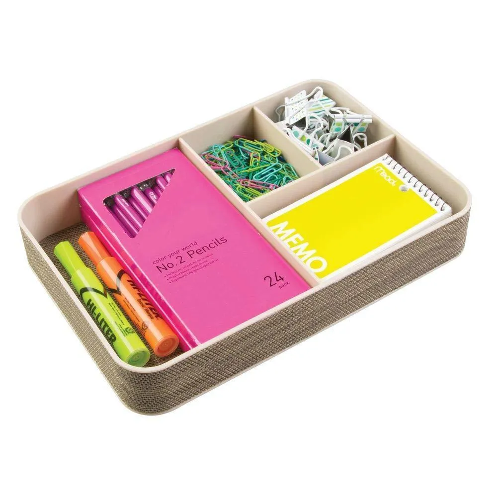mDesign Plastic Divided Drawer Organizer for Home Office, Desk Drawer, Shelf, Closet - Holds Highlighters, Pens, Scissors, Adhesive Tape, Paper Clips, Note Pads - 4 Sections, 2 Pack - Pearl Champagne