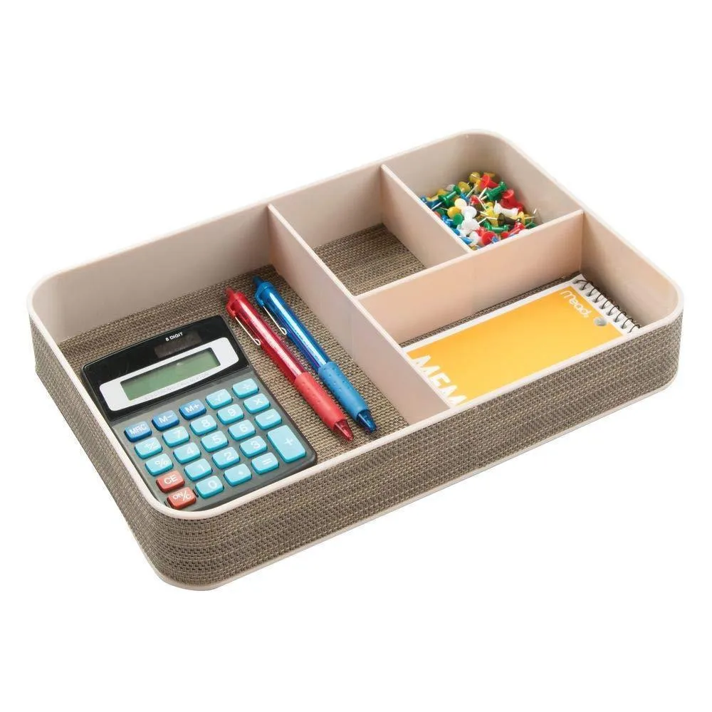 mDesign Plastic Divided Drawer Organizer for Home Office, Desk Drawer, Shelf, Closet - Holds Highlighters, Pens, Scissors, Adhesive Tape, Paper Clips, Note Pads - 4 Sections, 2 Pack - Pearl Champagne