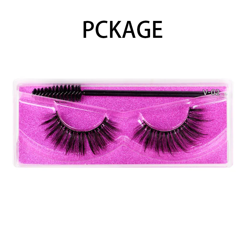 Natural 3D Faux Mink Lashes Colorful Package with Lash Brush V02