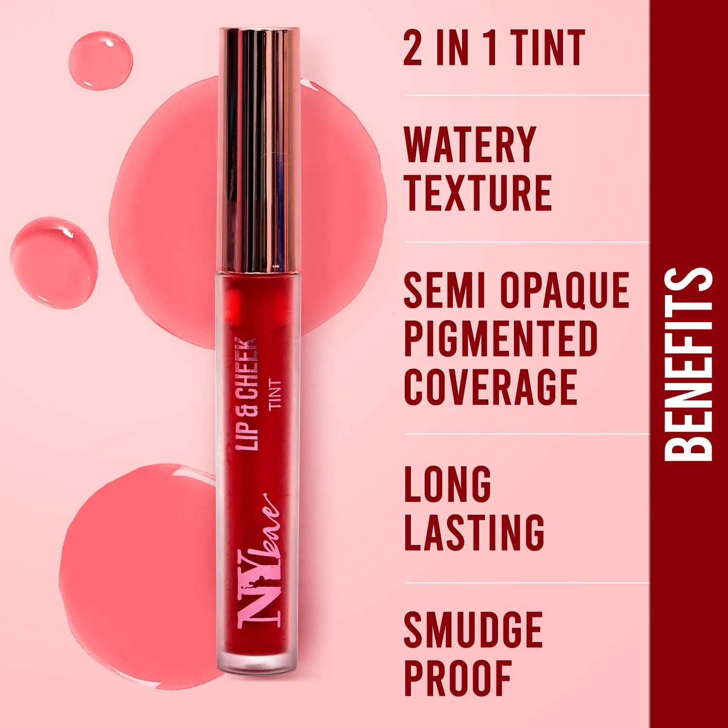 NY Bae Lip & Cheek Tint | Long Lasting | Watery Texture | Semi Opaque Pigment Coverage | Smudge Proof | Hydrating - Red Dahlia 04 (2.6 ml)
